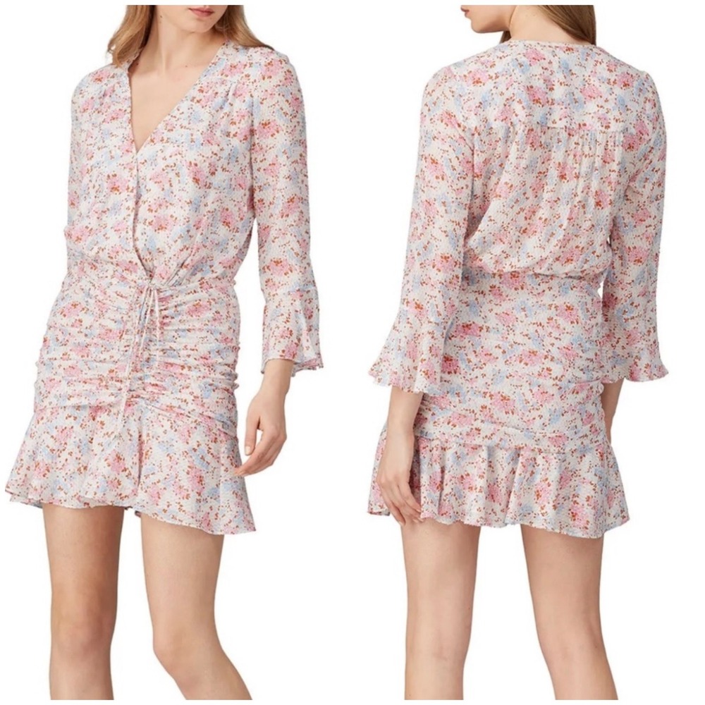 Veronica Beard Womens Sean Floral Silk Ruched Romantic Feminine Mini Dress 8